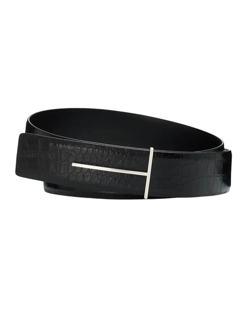 TOM FORD Boutique Men's Croc-Embossed Leather Belt