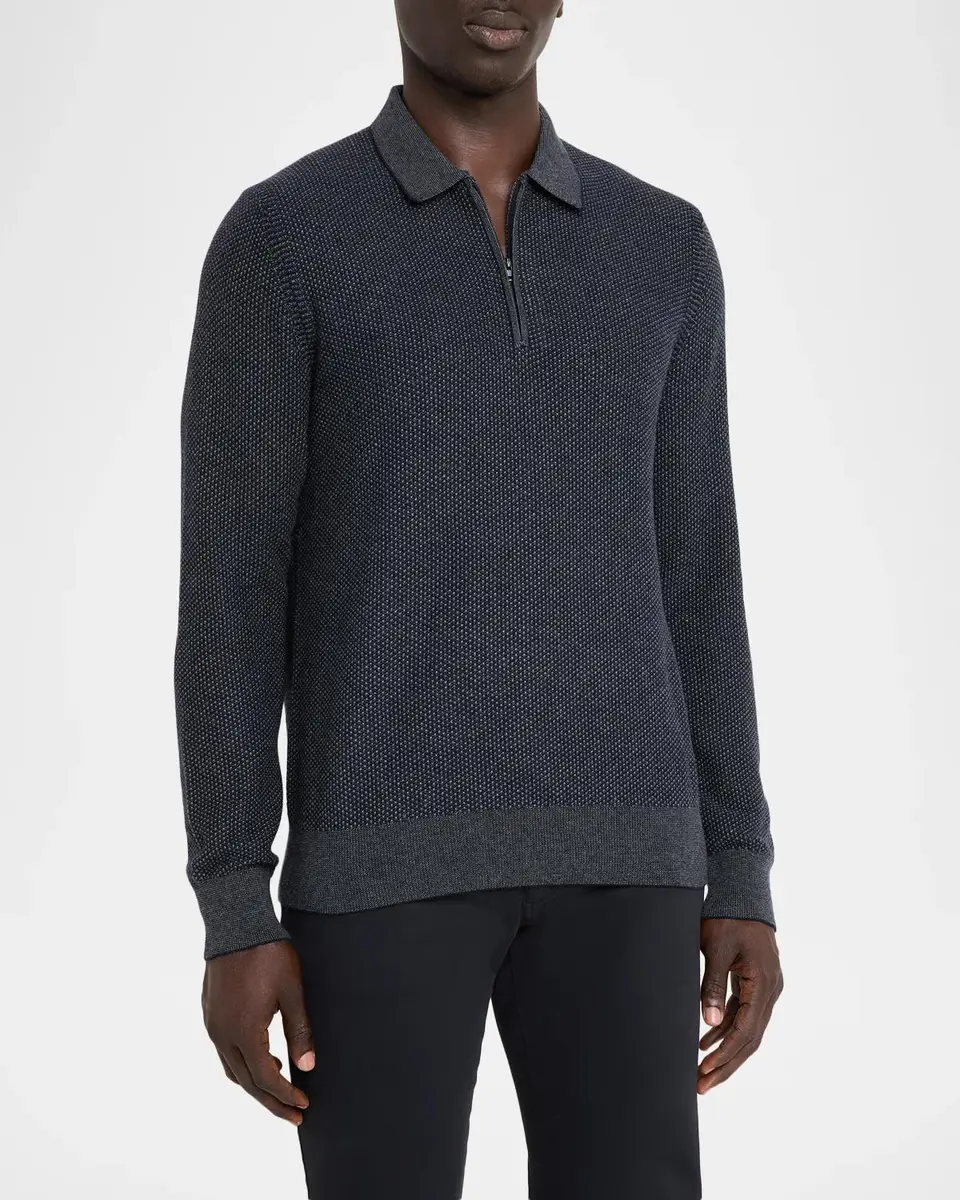 Vince Men's Jacquard Quarter-Zip Polo Sweater | Thumbnail 4 Vince Men's Jacquard Quarter-Zip Polo Sweater | Thumbnail 4