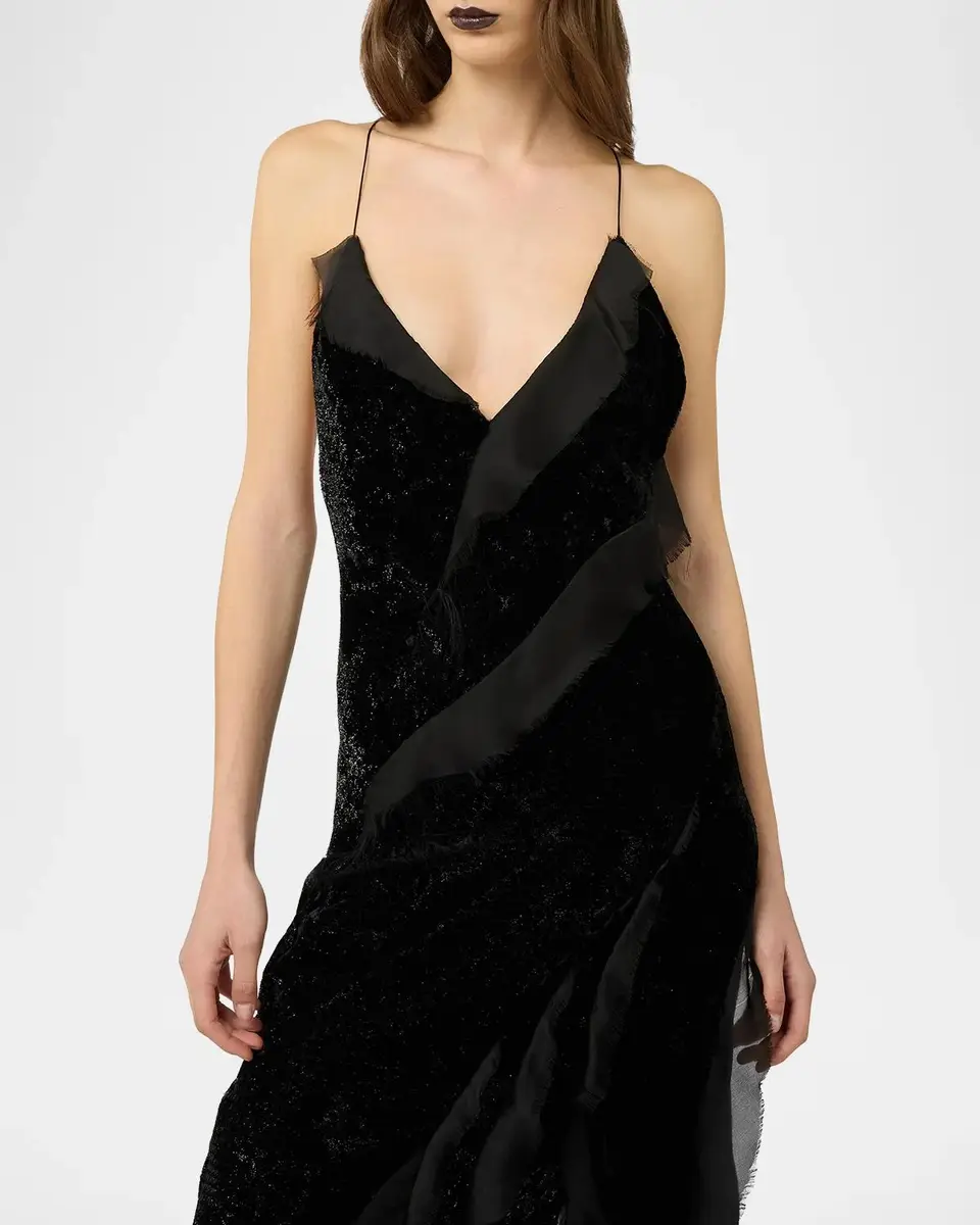 Roberto Cavalli Sleeveless Metallic Velvet Ruffled Backless Maxi Dress | Thumbnail 4 Roberto Cavalli Sleeveless Metallic Velvet Ruffled Backless Maxi Dress | Thumbnail 4