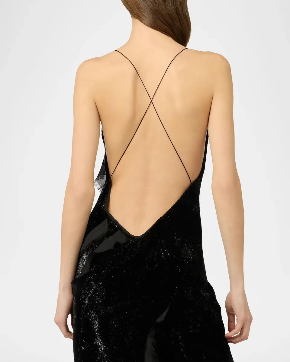 Roberto Cavalli Sleeveless Metallic Velvet Ruffled Backless Maxi Dress | Thumbnail 5 Roberto Cavalli Sleeveless Metallic Velvet Ruffled Backless Maxi Dress | Thumbnail 5