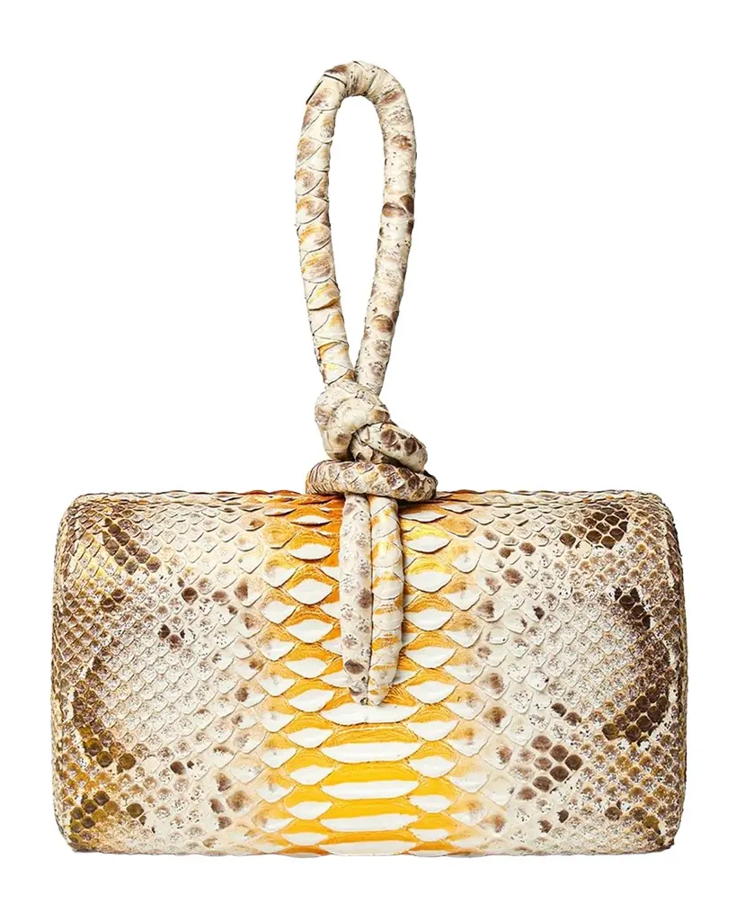 Ahikoza Amina Snakeskin Knot Top-Handle Bag
