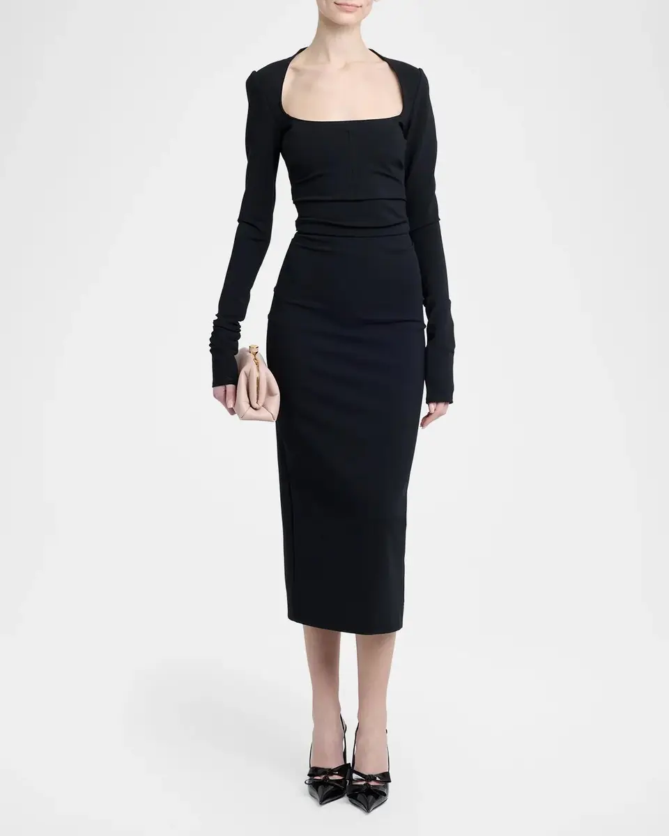 Dolce & Gabbana Square-Neck Jersey Milano Rib Long-Sleeve Midi Dress | Thumbnail 2 Dolce & Gabbana Square-Neck Jersey Milano Rib Long-Sleeve Midi Dress | Thumbnail 2