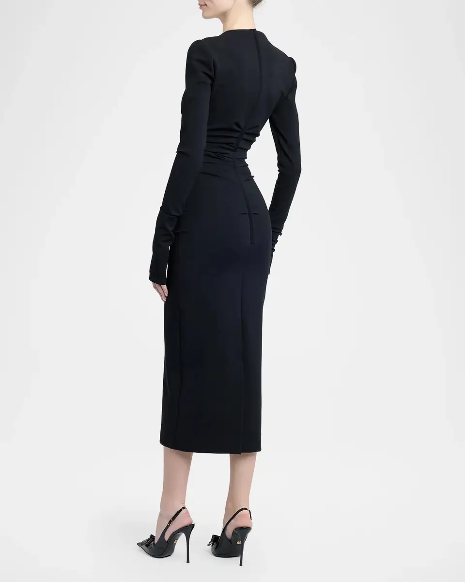 Dolce & Gabbana Square-Neck Jersey Milano Rib Long-Sleeve Midi Dress | Thumbnail 3 Dolce & Gabbana Square-Neck Jersey Milano Rib Long-Sleeve Midi Dress | Thumbnail 3