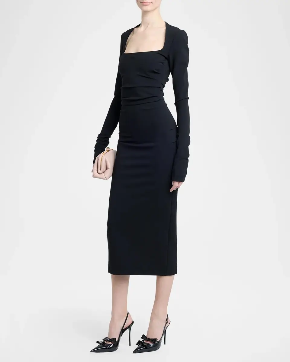Dolce & Gabbana Square-Neck Jersey Milano Rib Long-Sleeve Midi Dress | Thumbnail 4 Dolce & Gabbana Square-Neck Jersey Milano Rib Long-Sleeve Midi Dress | Thumbnail 4
