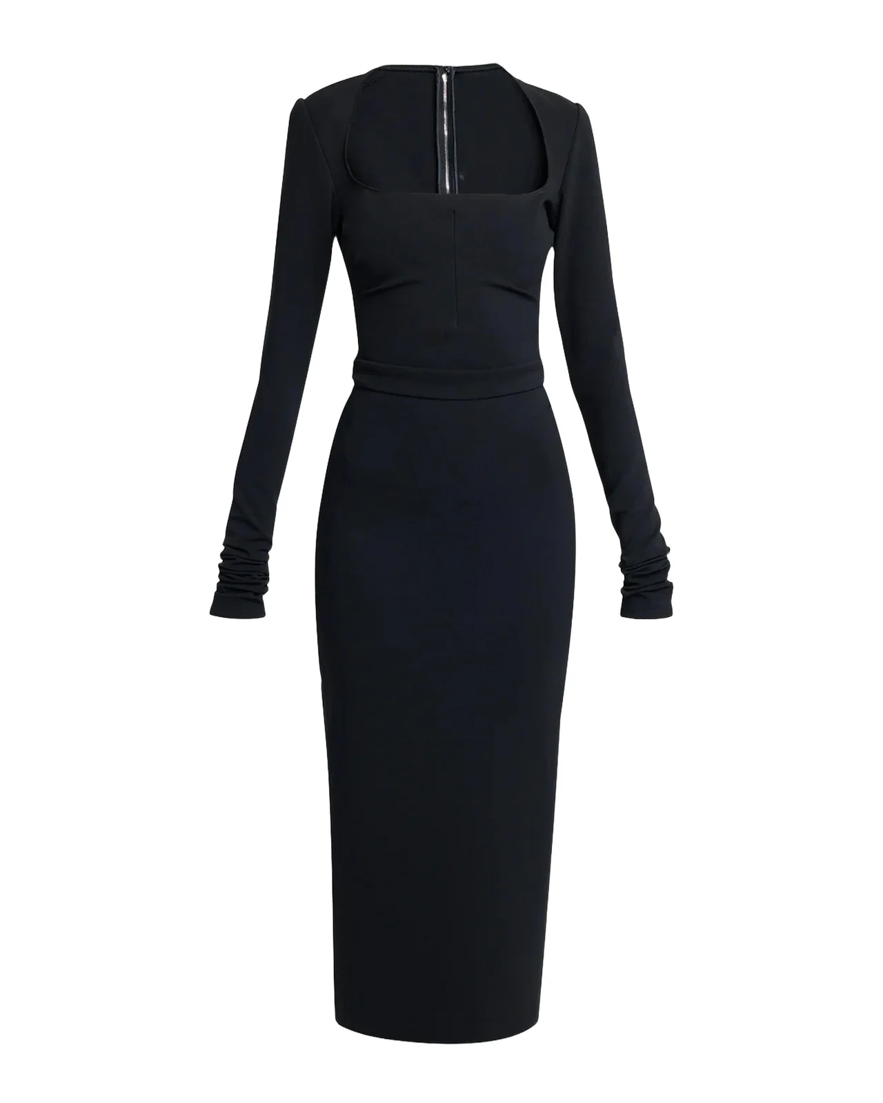 Dolce & Gabbana Square-Neck Jersey Milano Rib Long-Sleeve Midi Dress