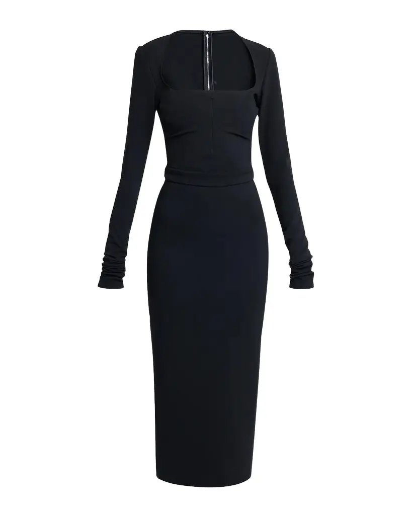 Square-Neck Jersey Milano Rib Long-Sleeve Midi Dress Square-Neck Jersey Milano Rib Long-Sleeve Midi Dress