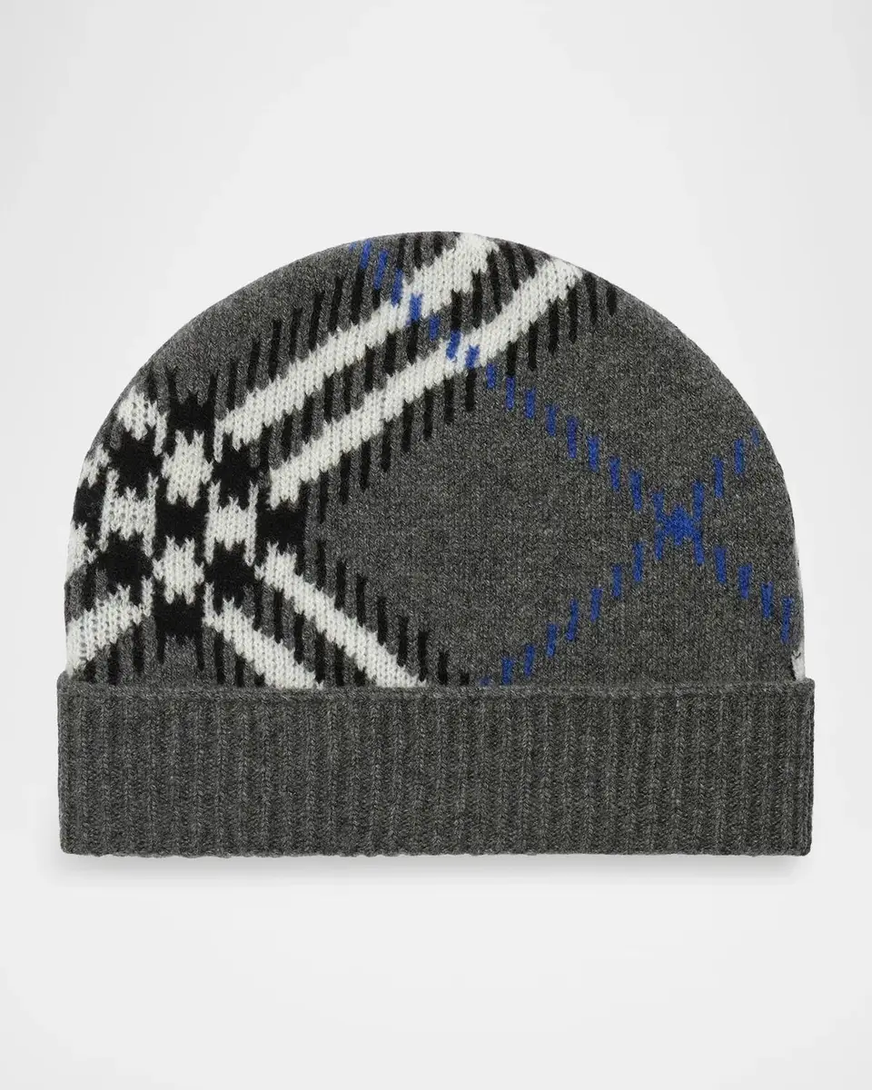 Burberry Men's Check Cashmere-Blend Beanie | Thumbnail 2