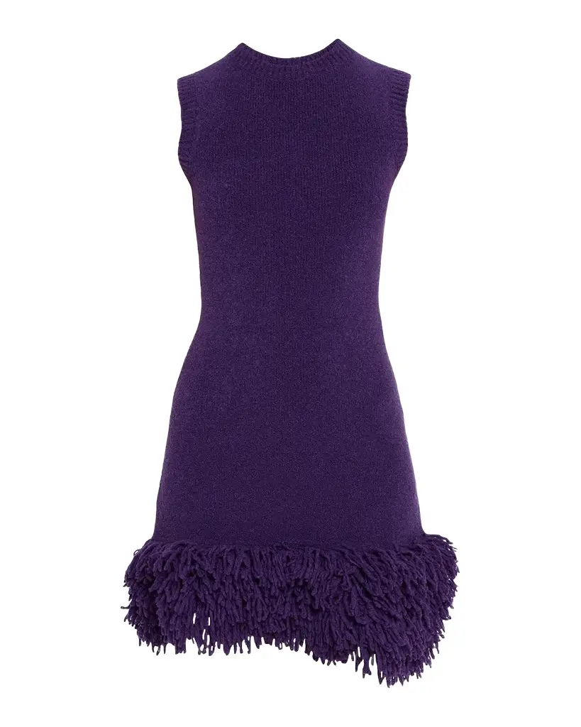 Loewe Sleeveless Wool Knit Fringed Mini Dress
