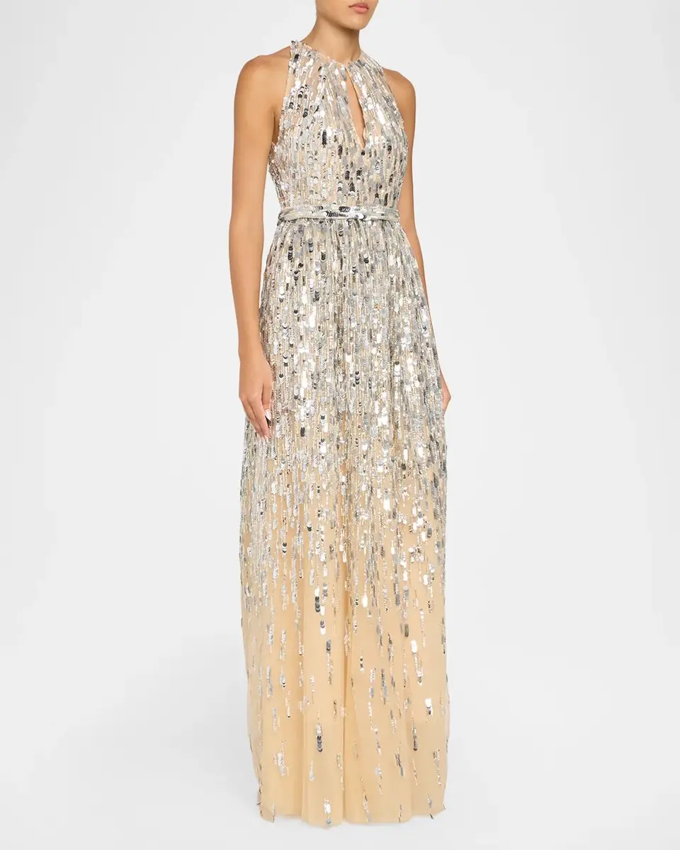 PAMELLA ROLAND Degrade Sequined Tulle Sleeveless Column Gown | Thumbnail 4 PAMELLA ROLAND Degrade Sequined Tulle Sleeveless Column Gown | Thumbnail 4