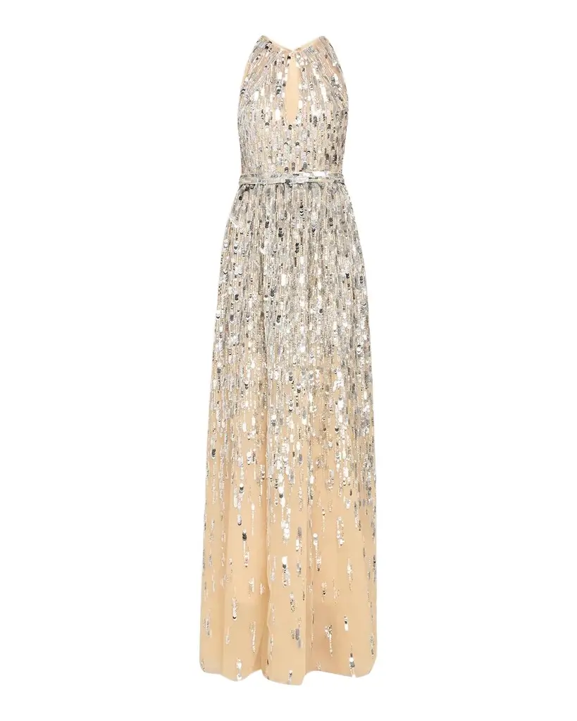 Degrade Sequined Tulle Sleeveless Column Gown
