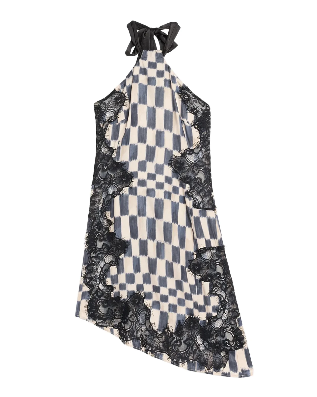 Anora Check Lace Asymmetric Mini Dress Anora Check Lace Asymmetric Mini Dress