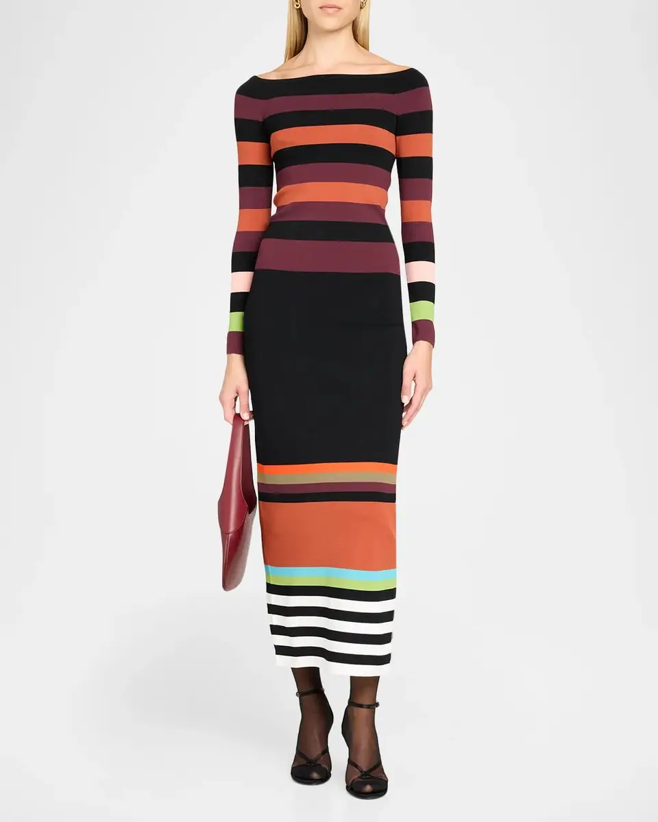 Christopher John Rogers Striped Knit Body-Con Midi Skirt | Thumbnail 2