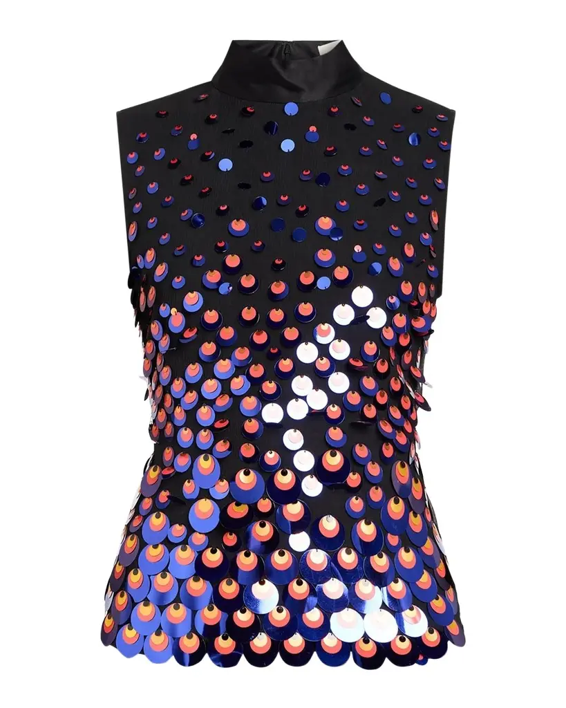 Christopher John Rogers Degrade Embellished Silk Plisse Tank Top