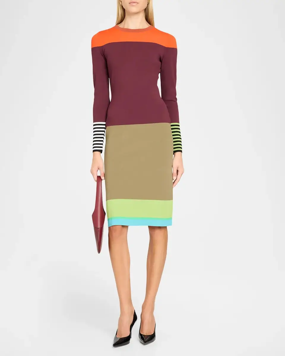 Christopher John Rogers Colorblock Striped Knit Long-Sleeve Dress | Thumbnail 2 Christopher John Rogers Colorblock Striped Knit Long-Sleeve Dress | Thumbnail 2