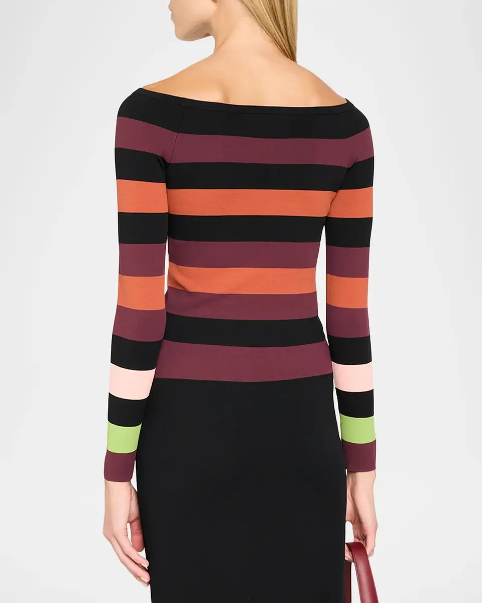 Christopher John Rogers Colorblock Striped Knit Long-Sleeve Boat-Neck Top | Thumbnail 3 Christopher John Rogers Colorblock Striped Knit Long-Sleeve Boat-Neck Top | Thumbnail 3