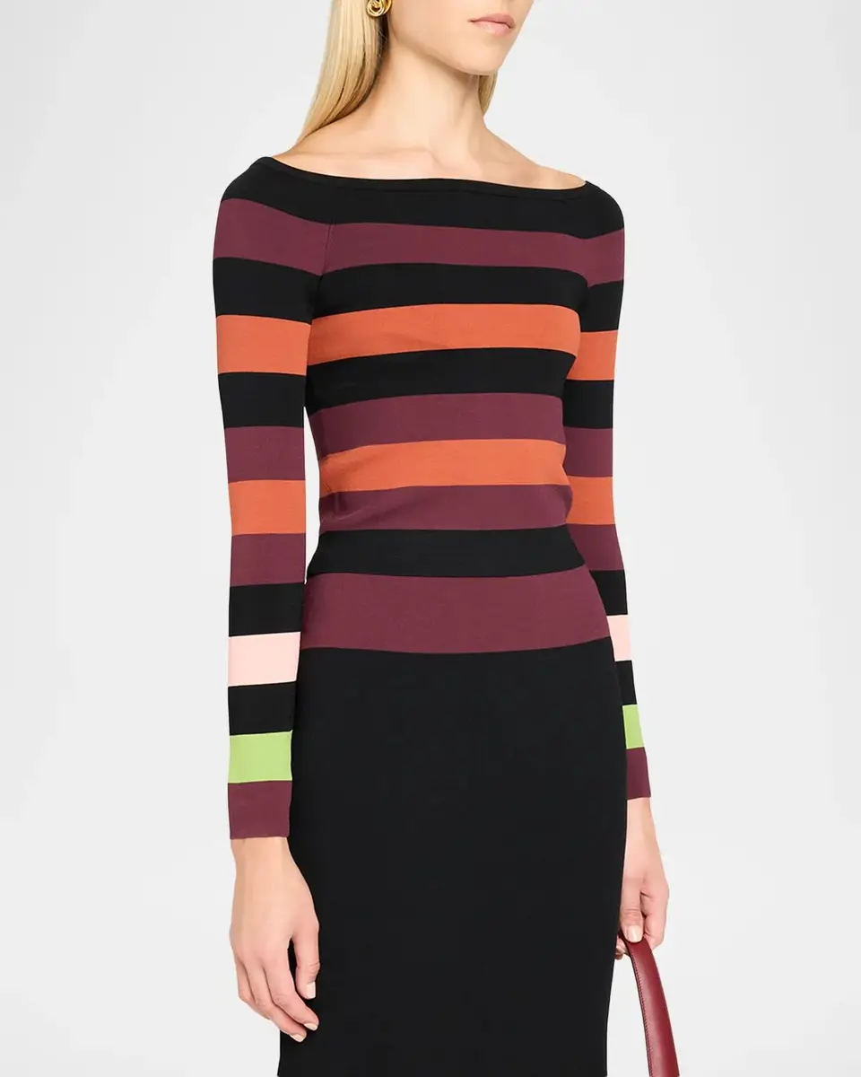Christopher John Rogers Colorblock Striped Knit Long-Sleeve Boat-Neck Top | Thumbnail 4 Christopher John Rogers Colorblock Striped Knit Long-Sleeve Boat-Neck Top | Thumbnail 4
