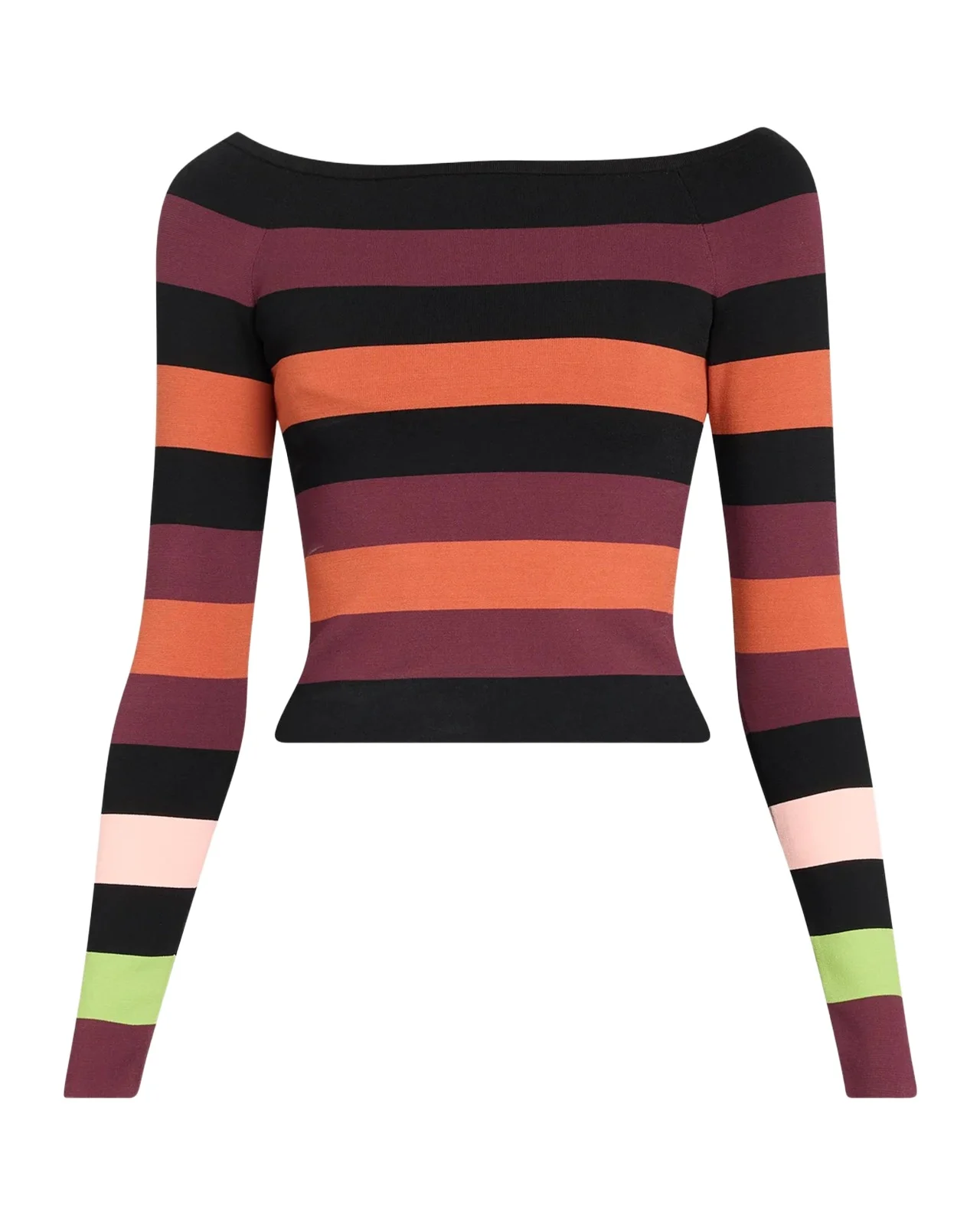 Christopher John Rogers Colorblock Striped Knit Long-Sleeve Boat-Neck Top