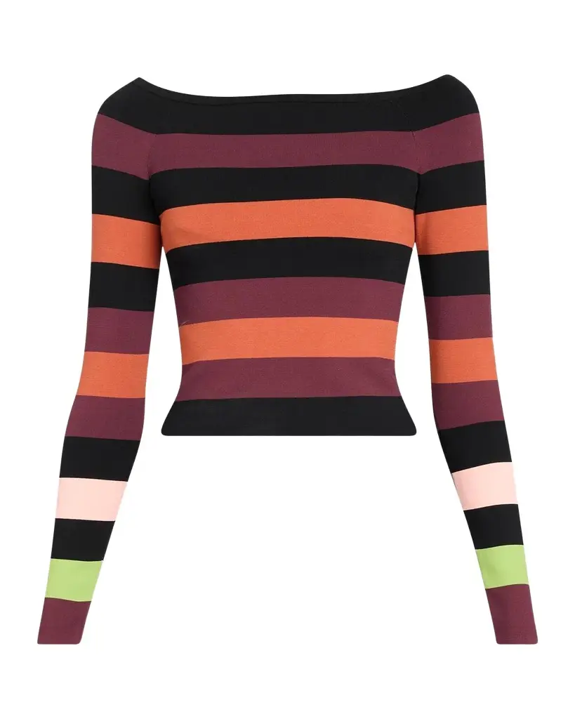 Christopher John Rogers Colorblock Striped Knit Long-Sleeve Boat-Neck Top