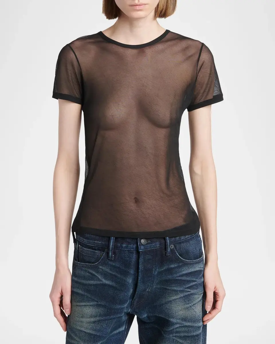 Tom Ford Sheer Light Crepe Jersey Short-Sleeve T-Shirt | Thumbnail 4 Tom Ford Sheer Light Crepe Jersey Short-Sleeve T-Shirt | Thumbnail 4