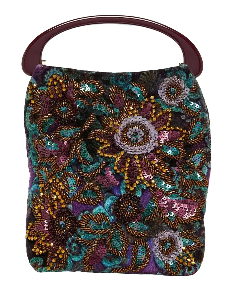 Small Bead Embroidered Top-Handle Bag Small Bead Embroidered Top-Handle Bag