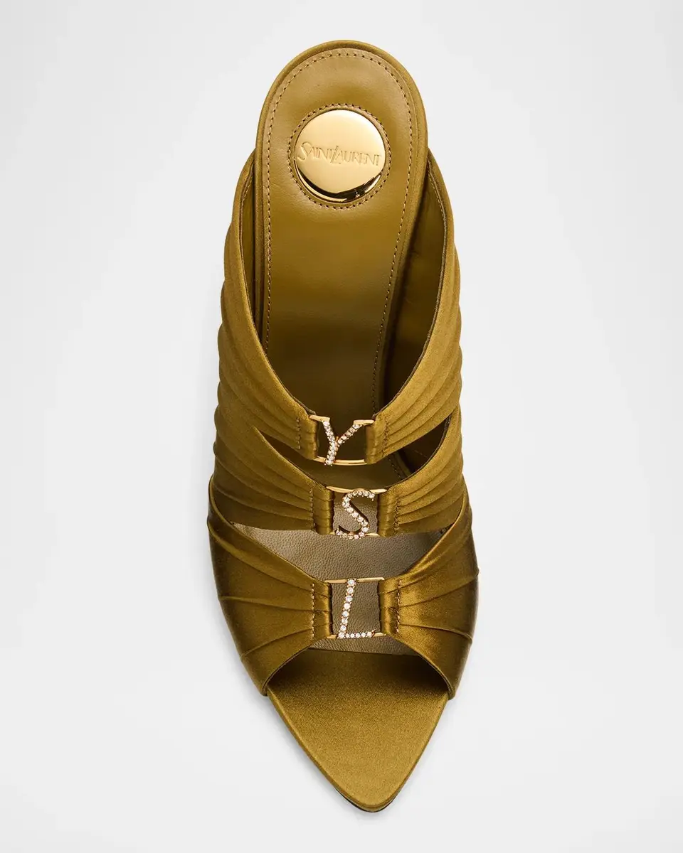 Saint Laurent 110mm Emilie Satin Embellished YSL Mules | Thumbnail 5