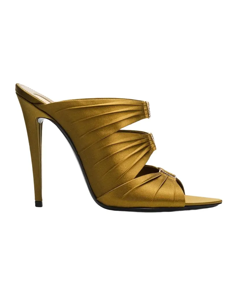 Saint Laurent 110mm Emilie Satin Embellished YSL Mules