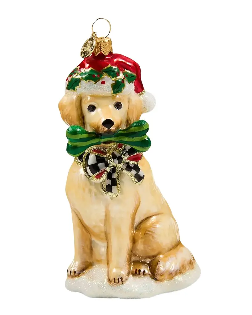 MacKenzie-Childs Holiday Golden Retriever Dog Glass Ornament