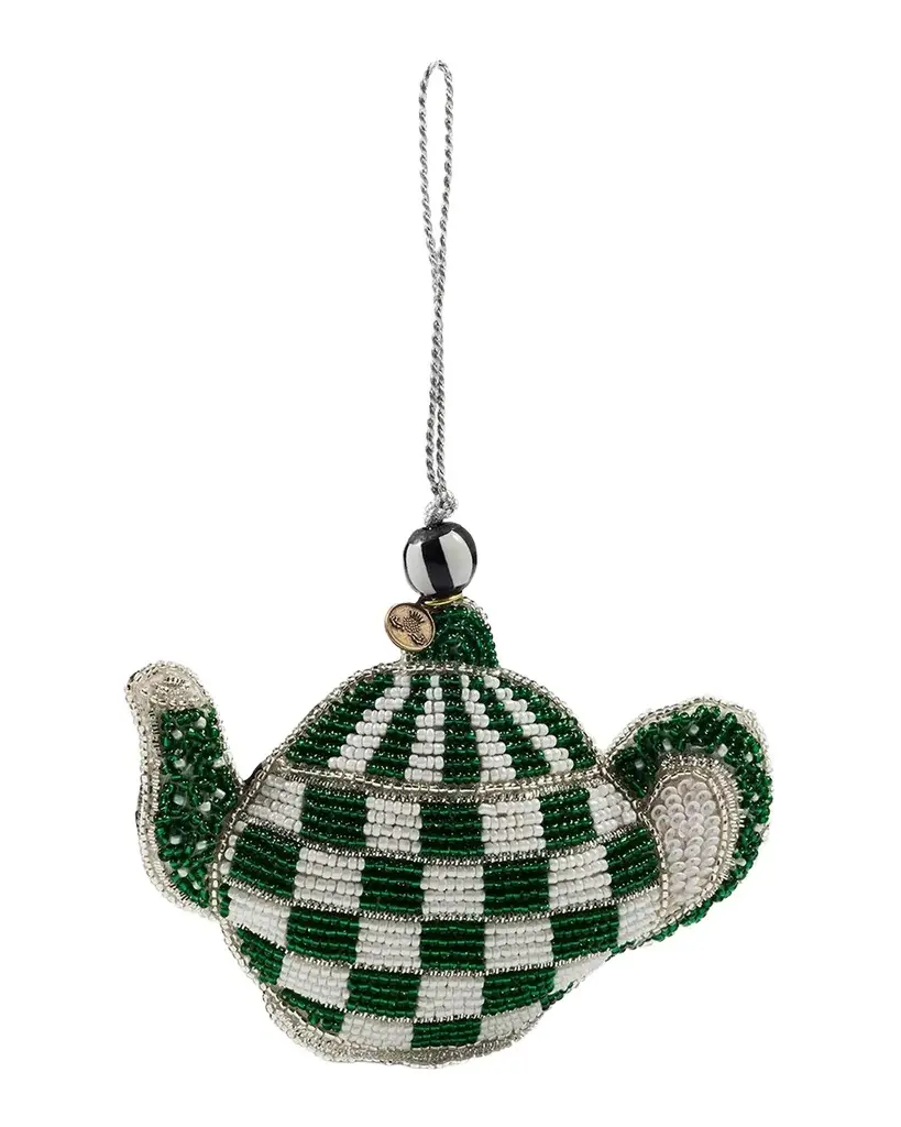 Emerald Check Beaded Teapot Ornament Emerald Check Beaded Teapot Ornament