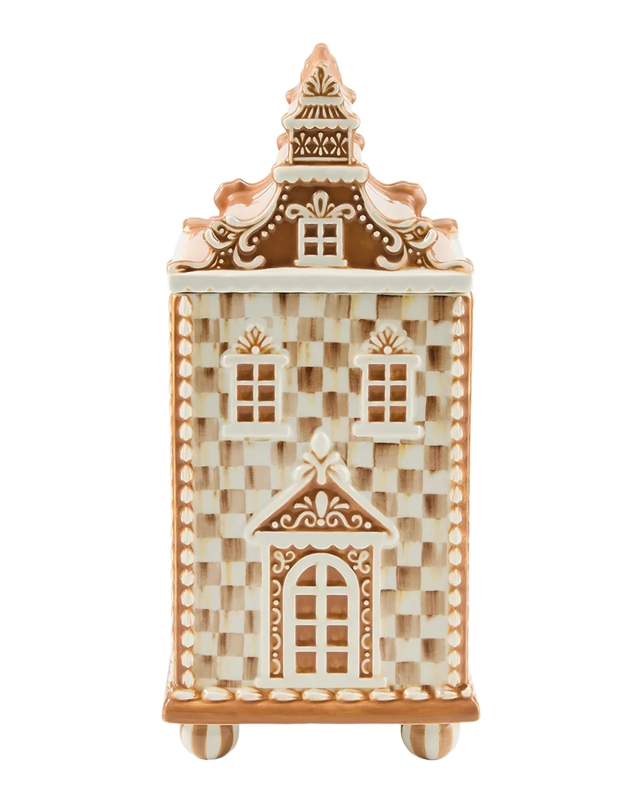 MacKenzie-Childs Mocha Check Gingerbread House Canister