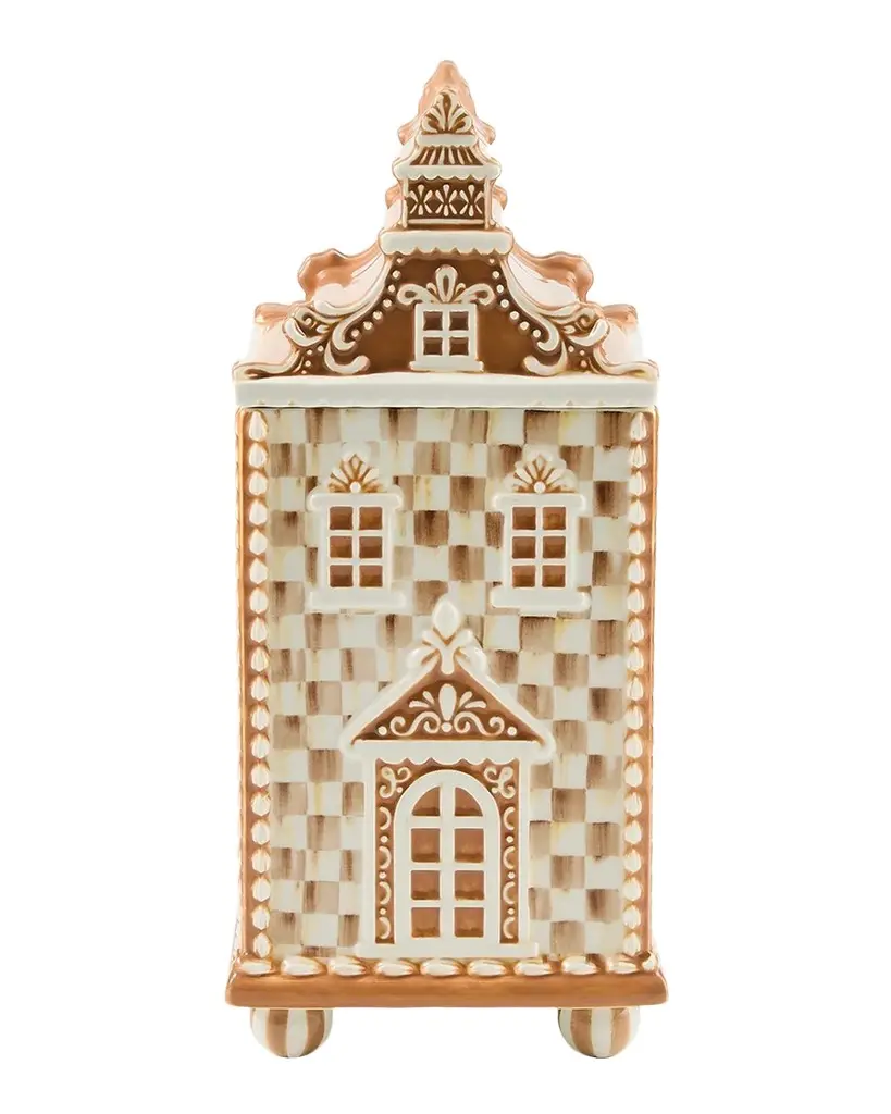 MacKenzie-Childs Mocha Check Gingerbread House Canister