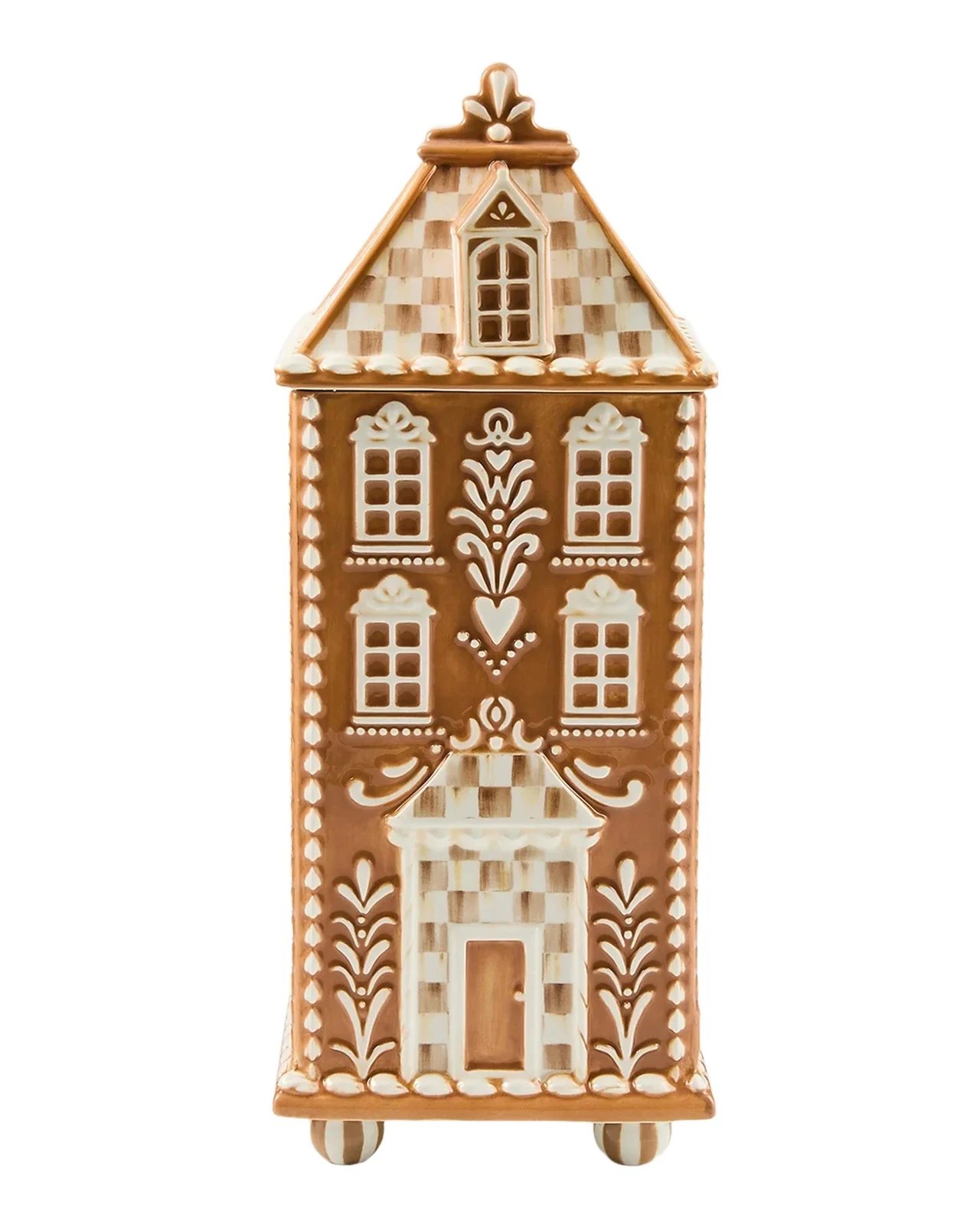 MacKenzie-Childs Mocha Check Gingerbread House Canister