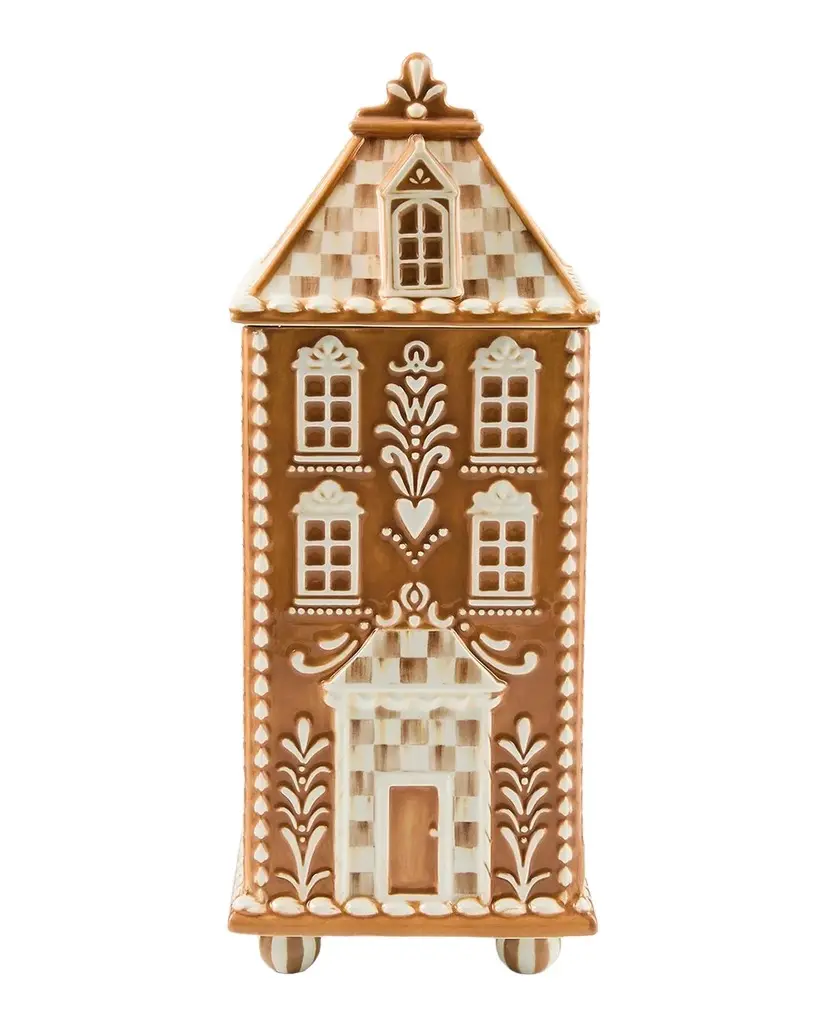 MacKenzie-Childs Mocha Check Gingerbread House Canister
