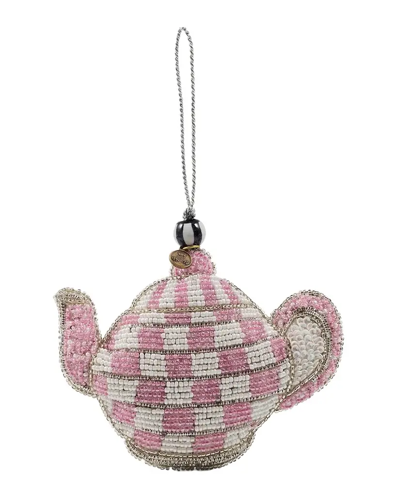 MacKenzie-Childs Rosy Check Teapot Beaded Ornament