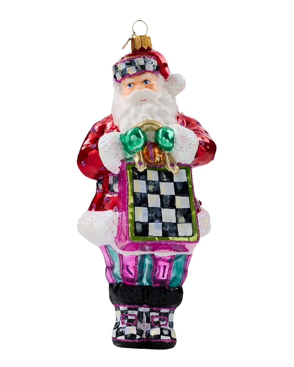 MacKenzie-Childs Shopper Santa Glass Ornament | Thumbnail 2