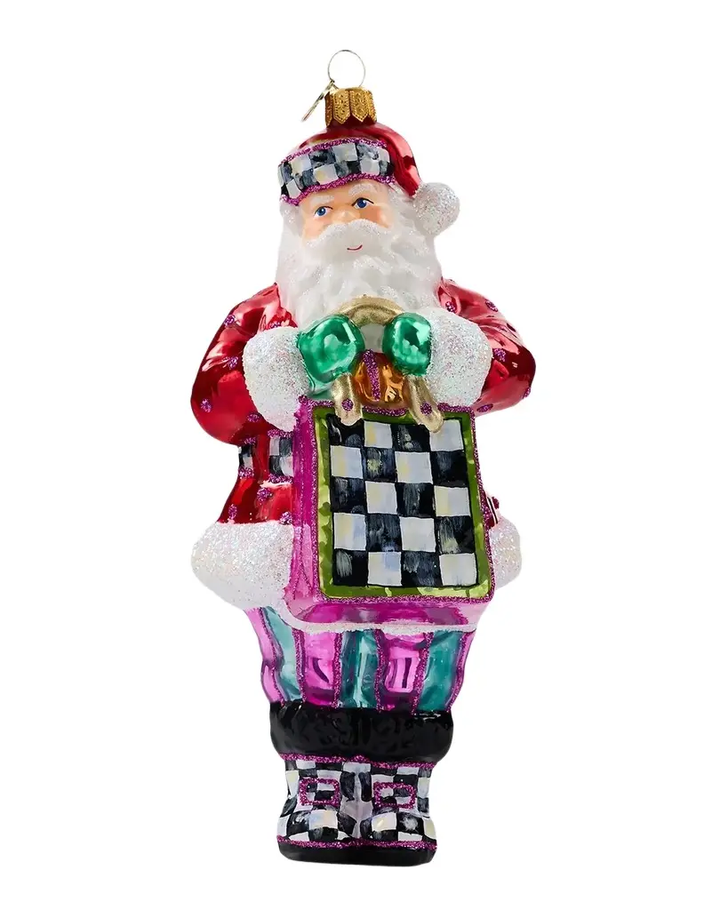 MacKenzie-Childs Shopper Santa Glass Ornament