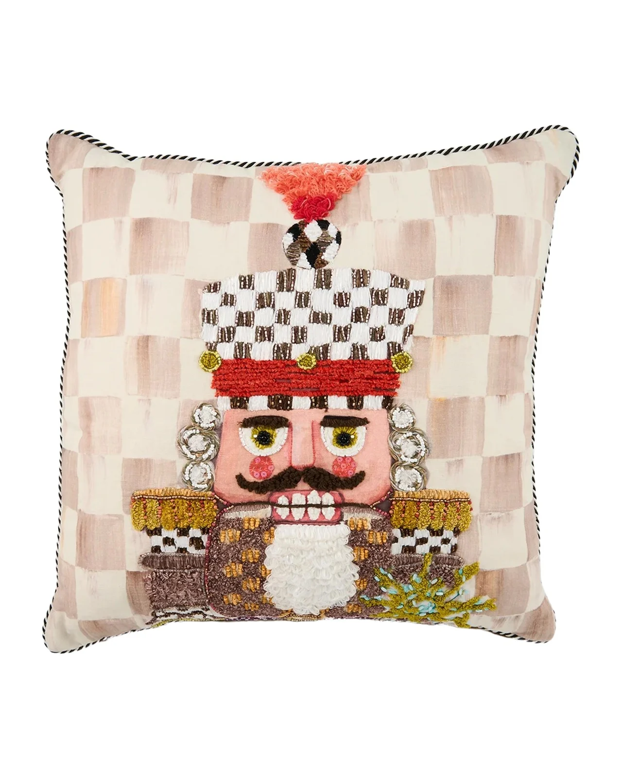 MacKenzie-Childs Mocha Check Nutcracker Throw Pillow