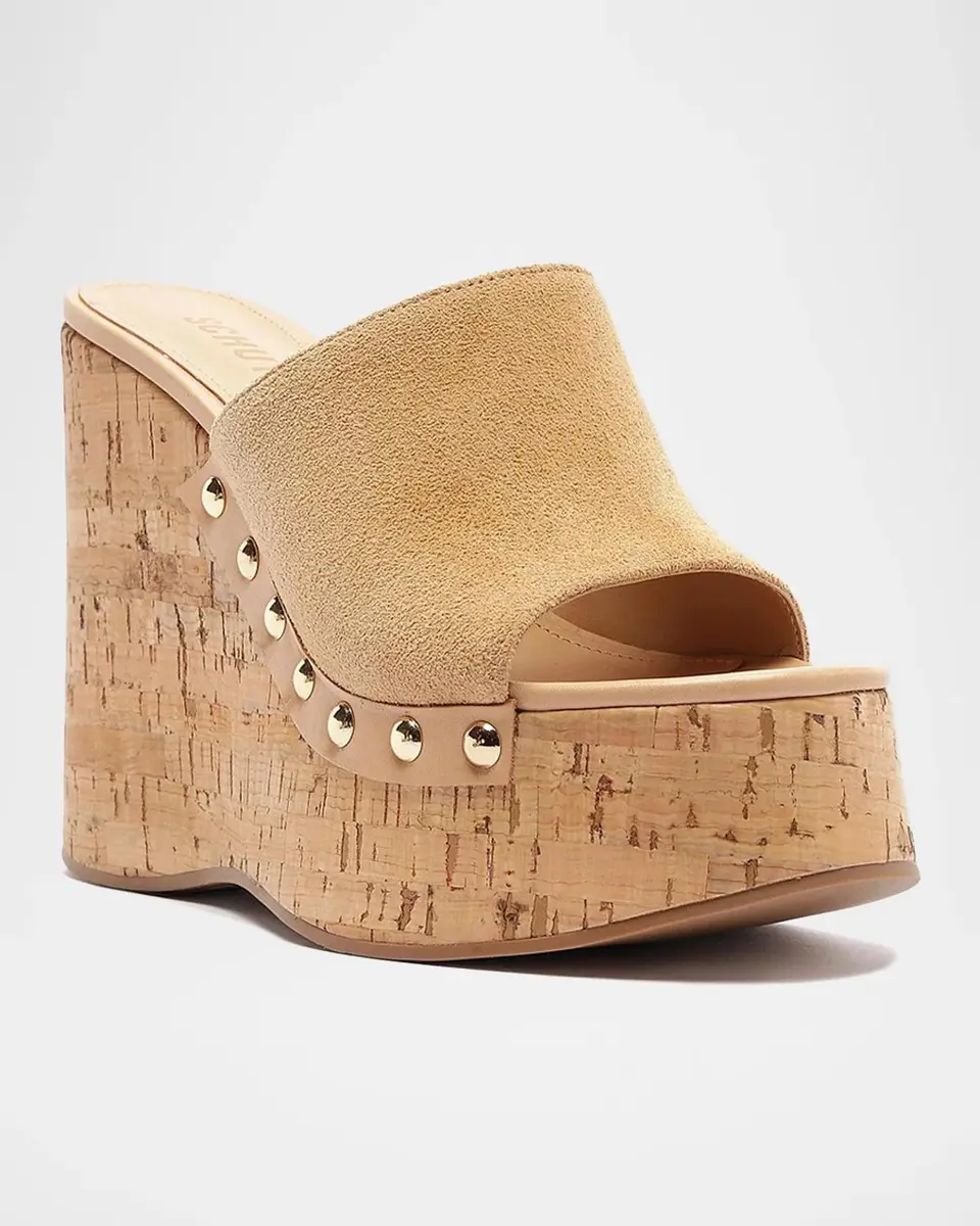 Schutz Dalle Studded Suede Wedge-Heel Mules | Thumbnail 2 Schutz Dalle Studded Suede Wedge-Heel Mules | Thumbnail 2