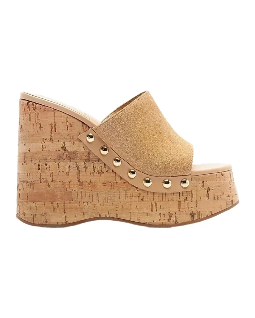 Dalle Studded Suede Wedge-Heel Mules Dalle Studded Suede Wedge-Heel Mules