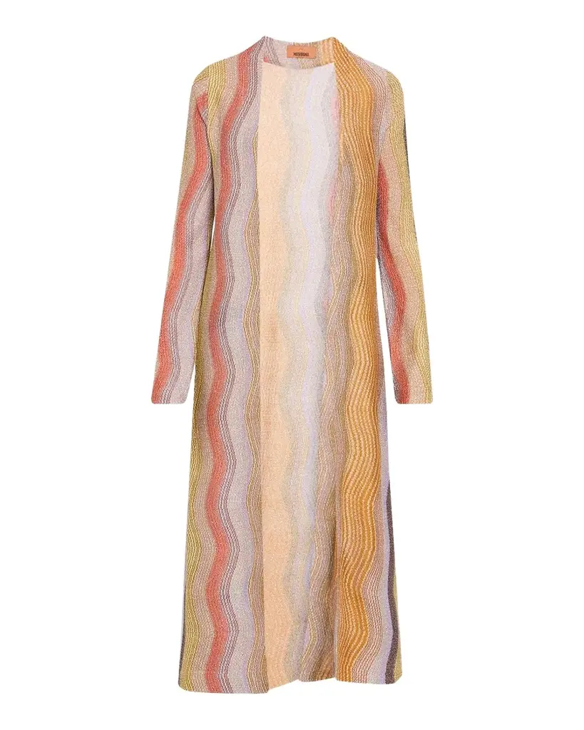 Missoni Metallic Chevron Knit Long Open Cardigan