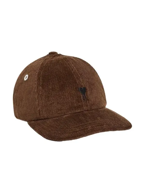 AMI Quota - Black De Coeur Embroidery Corduroy Cap Marron Chocolate