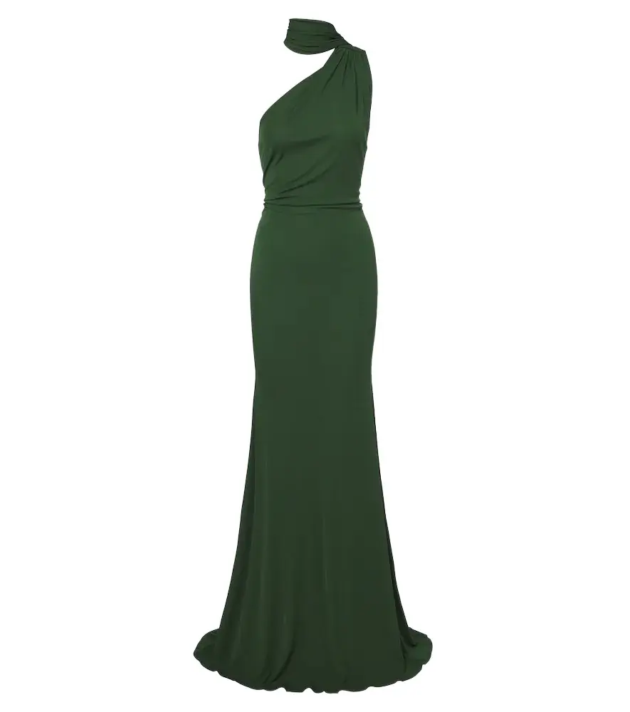 One-shoulder jersey gown