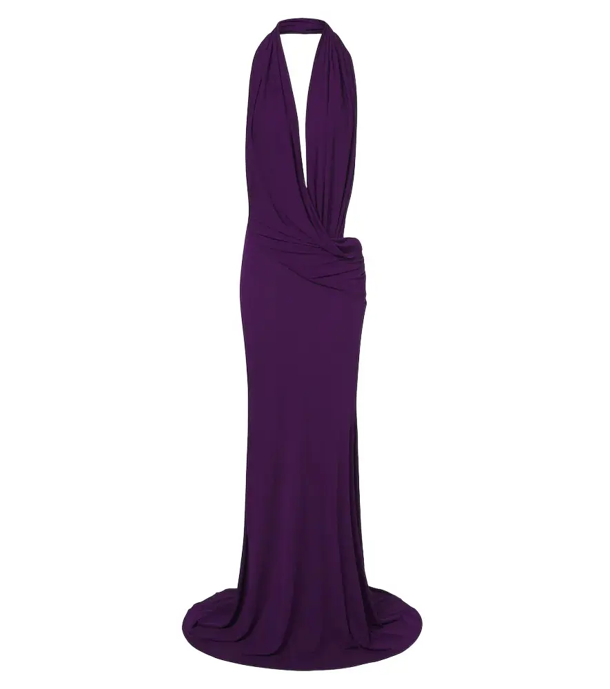 Draped halterneck jersey gown