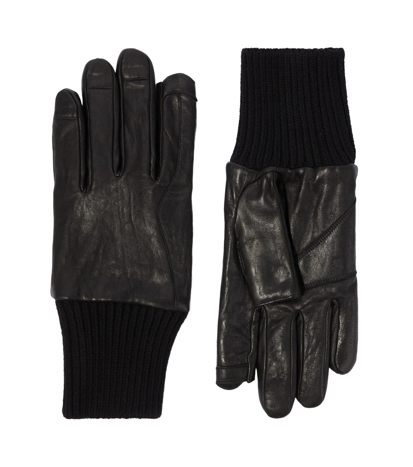 Ribbed-knit leather gloves