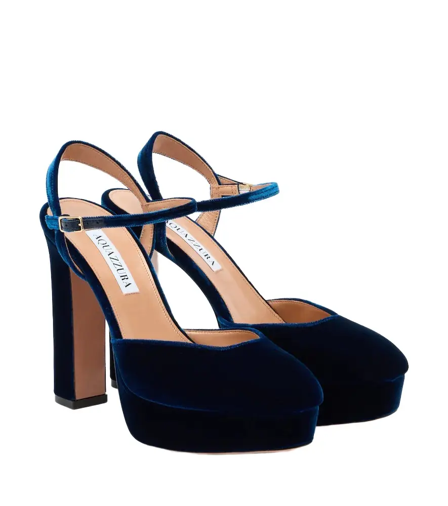 Aquazzura Amira velvet platform slingback pumps