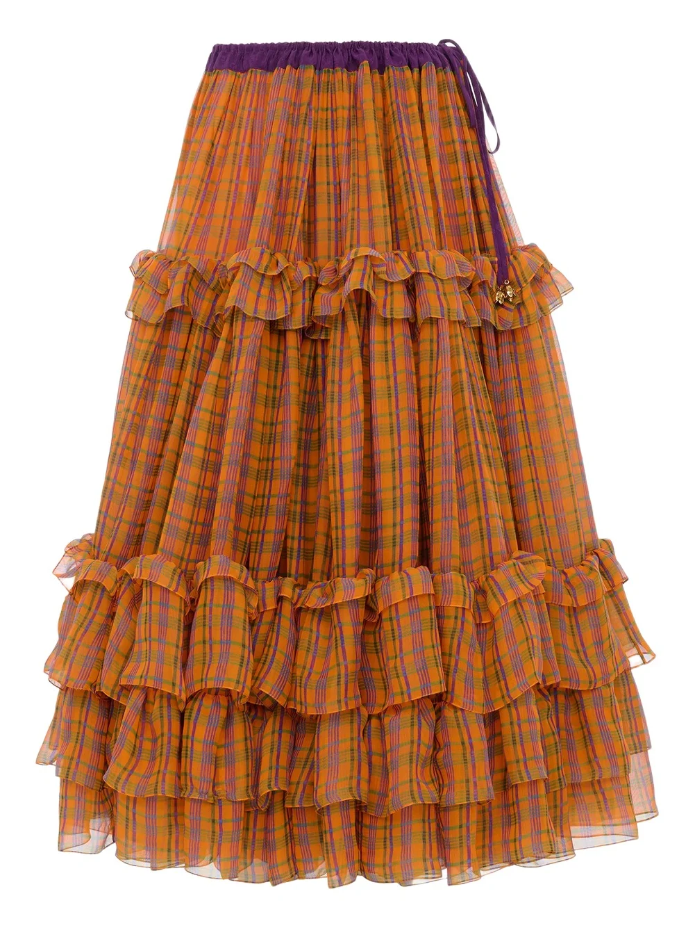 Chloé Ruffled long skirt in check silk mousseline