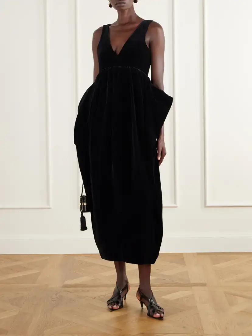 RÓHE Sculptural Volume Peplum Cotton-velvet Maxi Dress | Thumbnail 2 RÓHE Sculptural Volume Peplum Cotton-velvet Maxi Dress | Thumbnail 2