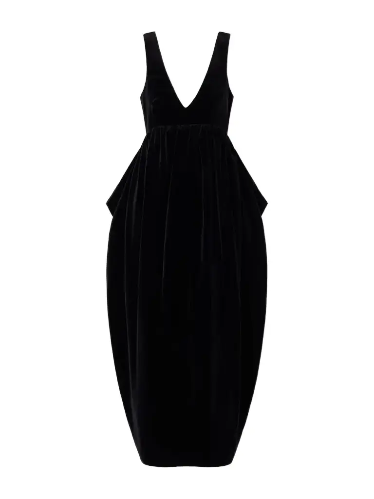 Sculptural Volume Peplum Cotton-velvet Maxi Dress Sculptural Volume Peplum Cotton-velvet Maxi Dress