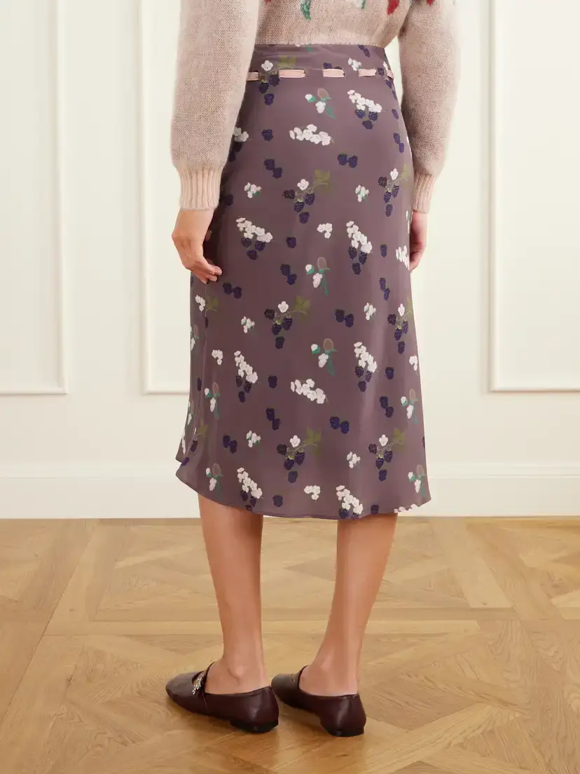 BERNADETTE Camille Drawstring Floral-print Velvet-trimmed Silk-habotai Midi Skirt | Thumbnail 3 BERNADETTE Camille Drawstring Floral-print Velvet-trimmed Silk-habotai Midi Skirt | Thumbnail 3