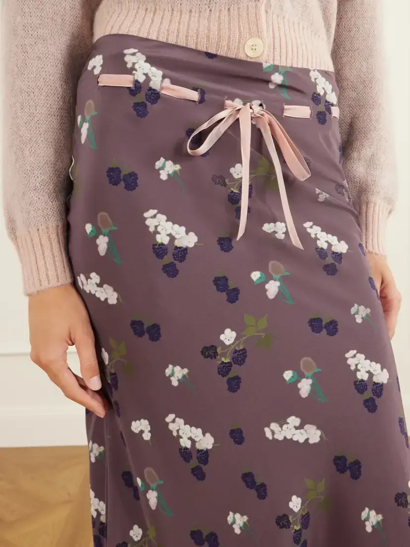 BERNADETTE Camille Drawstring Floral-print Velvet-trimmed Silk-habotai Midi Skirt | Thumbnail 4 BERNADETTE Camille Drawstring Floral-print Velvet-trimmed Silk-habotai Midi Skirt | Thumbnail 4