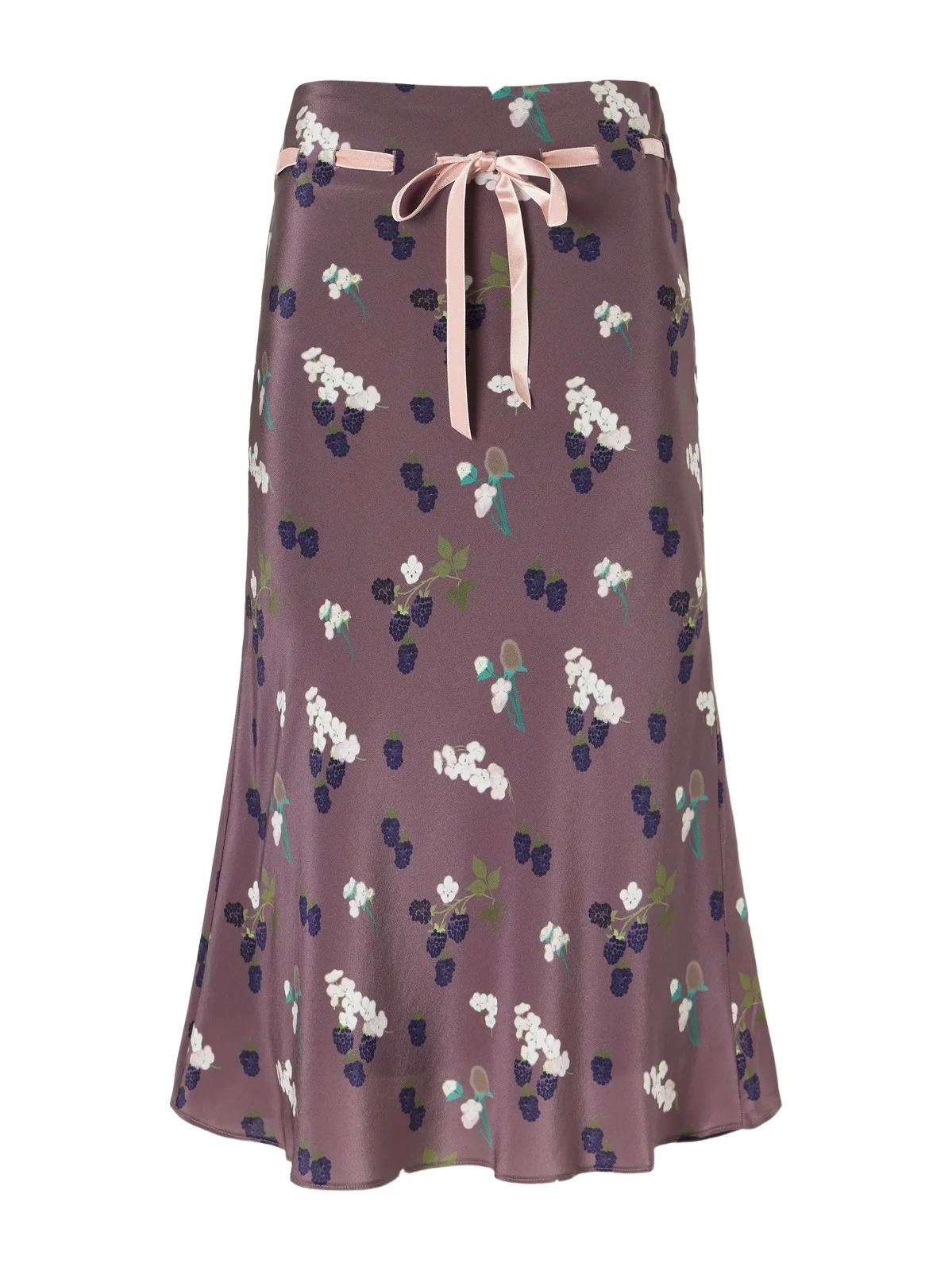 BERNADETTE Camille Floral-print Velvet-trimmed Silk-habotai Drawstring Midi Skirt